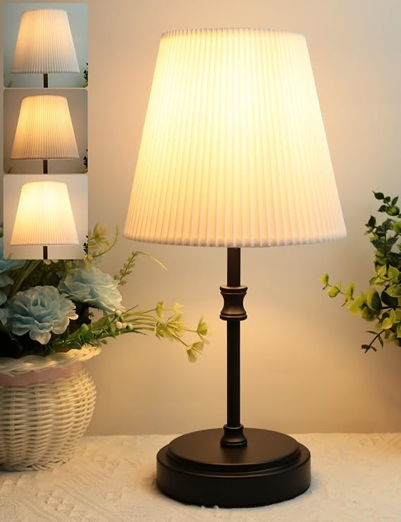HSLighting Bedside Lamps, 31.5cm Touch Control Night Light with Metal Base 3-Way Brightness Changing Dimmable LED Bulbs Desk Lamp Retro Table Lamp for Bedroom Living Room Children's Room