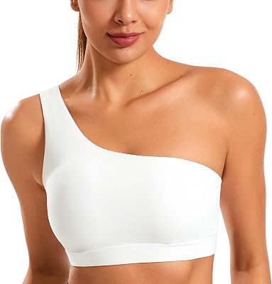 Smooth Sports Bras for Women One Shoulder Low Impact Asymmetrical Workout Tops Padded Yoga Right Shoulder Strap Bra