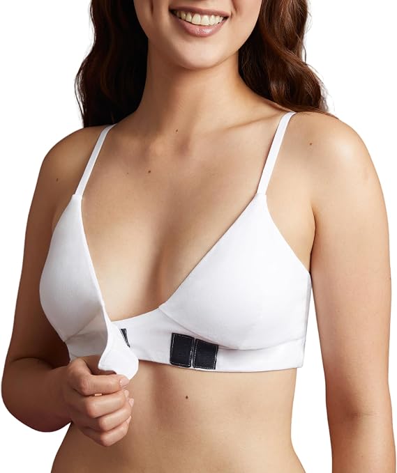 Front Closure Bras for Women Touch Fasteners - Adaptive Post Surgery Bra Seamless Comfort White