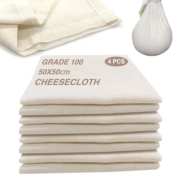 Cheesecloth 4 PCS Cheese Cloths for Straining Reusable Washable Density 100 Grade 50x50cm Cheesecloth Unbleached Cotton Cloth Straining Cloth for Jams Homemade Cheese Yogurt Juice (4, 50X50cm)