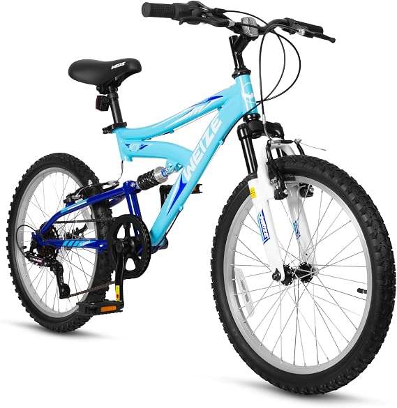 WEIZE Kids Mountain Bike 20 24 Inch Teen Bicycle Youth Boy Girl Rider MTB (Blue, 20 inch)