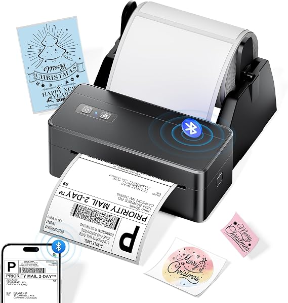 Bluetooth Shipping Label Printer 4x6 with Label Holder, Black | Thermal Label Printer for Small Business, Compatible with iOS Android PC, Widely Used for USPS, FedEx, Tiktok