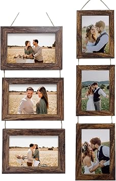 Horizontally 5x7 and Vertically 4x6 Wall Hanging Picture Frames Collage with 3 Opening Distressed White Frames