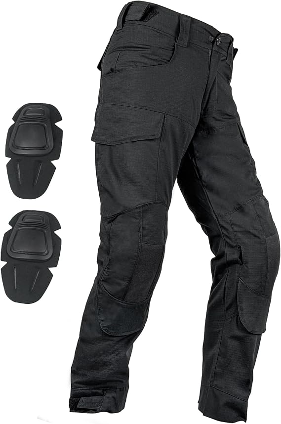 Airsoft Pants with Knee Pads Tatical Pants Men Combat Trousers Multiple Pocket Hook-and-Loop Adjuster
