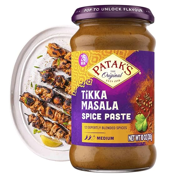 Pataks Tikka Masala Spice Paste - Medium Indian Curry Paste wa Blend of Freshly Ground Spices - Vegan & Gluten-Free - Flavorful Tikka Masala Curry Base for Home Cooking & More - 10oz Jar Pack of 1