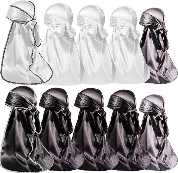 ForceWave Durag for Men Women, Satin Silky Durags for 360 Waves, 10 Pieces | breathable lightweight fabric, extra long tail, for pixie cut, braids, locs, dreads, waves, sleep, workout, daily use, outfit