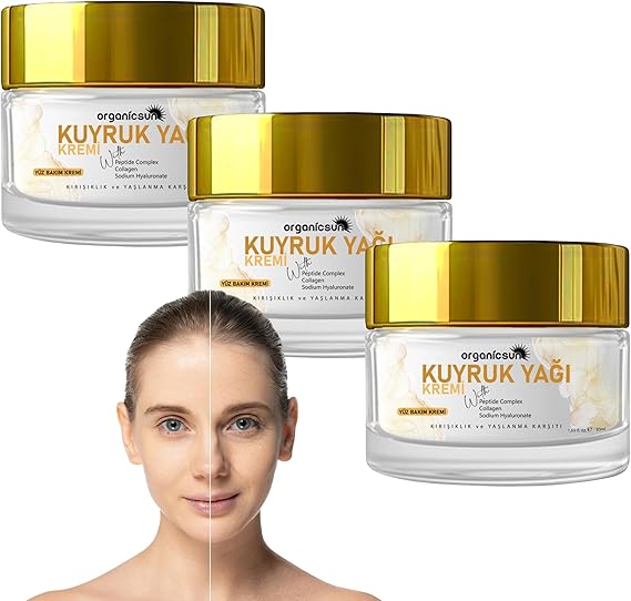 Kuyruk Yağı Kremi | Kırışıklık & Yaşlanma Karşıtı Anti Aging Yüz Bakım Kremi 50ml - Collagen İlaveli, Nemlendirici Etki (3'lü Paket)
