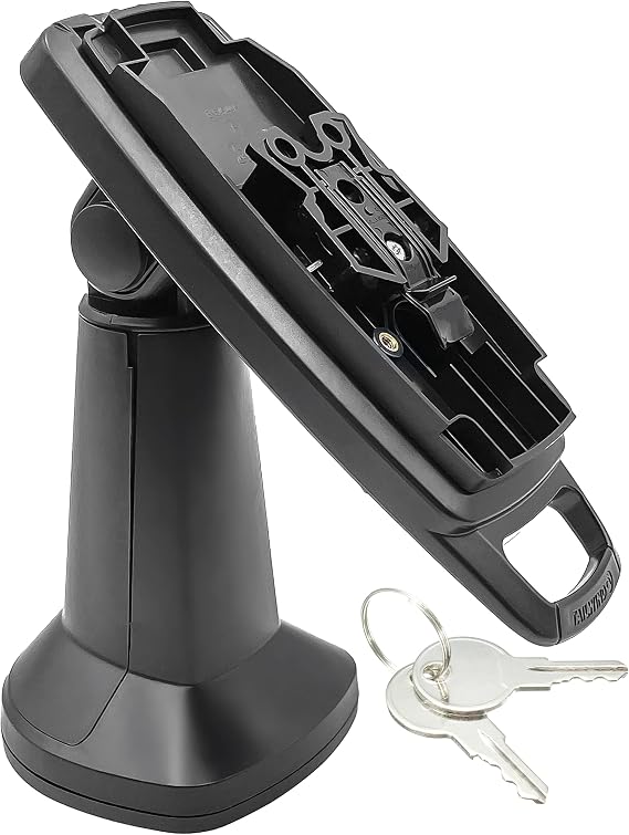ENS Tailwind Ingenico Lane/3000/7000/8000 7" Latch and Key Lock Pole Mount Terminal Stand, Adhesive Installation, Black