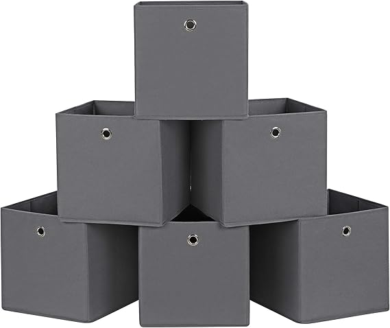 SONGMICS Set of 6 Foldable Storage Boxes, Fabric Storage Cubes, Clothes Organiser, Toy Bins with Grommet, 30 x 30 x 30 cm, for Bedroom, Living room, Grey RFB02G-3