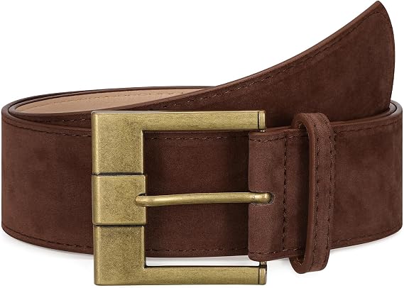 Women Wide Leather Belts for Dresses Western Chunky Thick Suede Waist Belt with Brass Buckle,2"