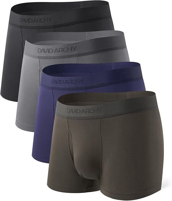 DAVID ARCHY Men's Trunks Underwear Modal Support Pouch with Fly Ultra Soft Breathable Men's Underwear 4 Pack