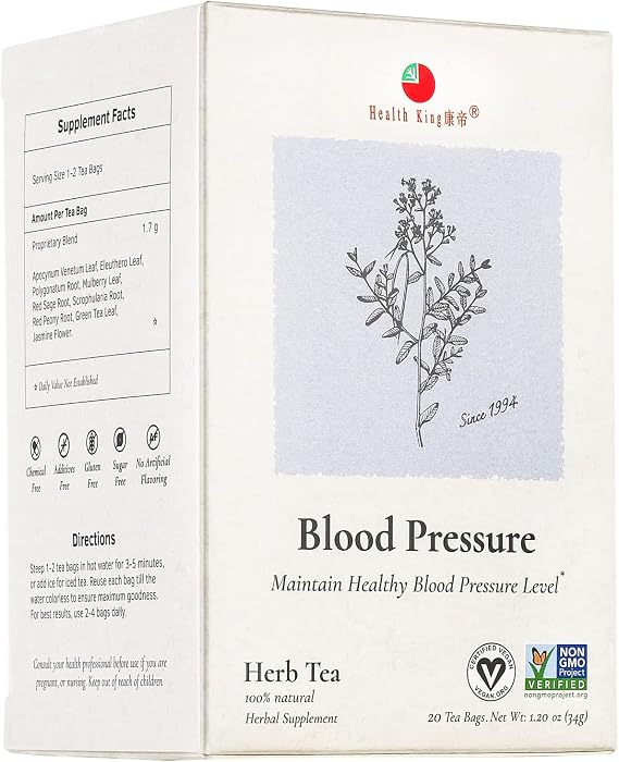 Health King Blood Pressure Herb Tea, Teabags, 20 Count Box