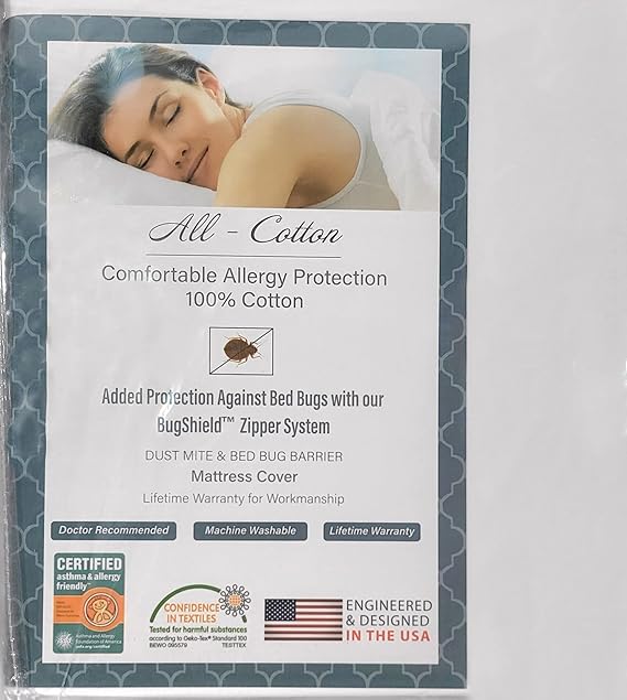 National Allergy 100% Cotton Twin Mattress Protector Zippered 39x75x16 | Mattress Encasement Twin Size Bed, Dust Proof 6-Sided Cotton Cover with Zipper, Noiseless, AAFA Certified, 39 x 75 x 16 Deep