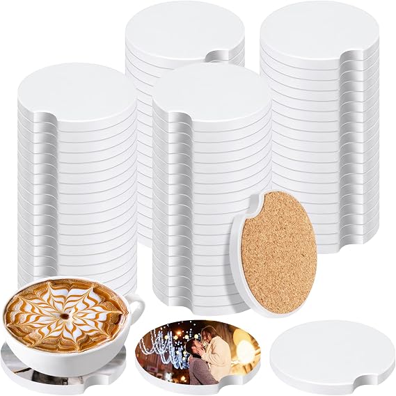 80 Pcs Sublimation Coasters Blanks Ceramic Car Coasters 2.6 Inch