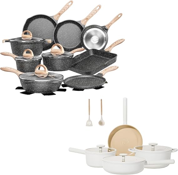 JEETEE Nonstick 23pcs Grey Bundle 13 Pcs Beige Ceramic Cookware Sets