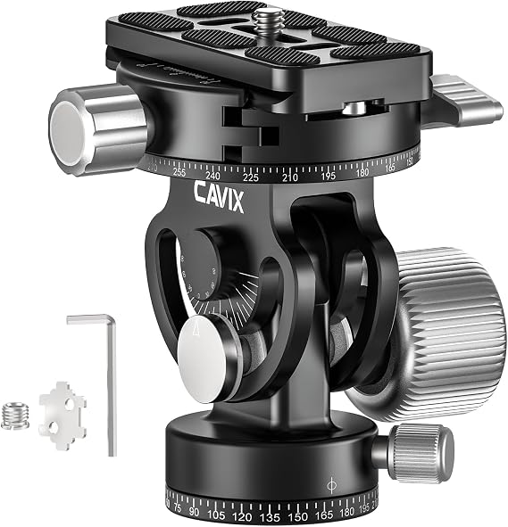 Cavix Dual Panoramic Tripod Head, 2 Way Pan/Tilt Tripod Head Panoramic Bird Watching Photography, with 1/4" Quick Release Plate, 22 Lbs Load Capacity for Tripod Monopod DSLR Mirrorless Video Tripods