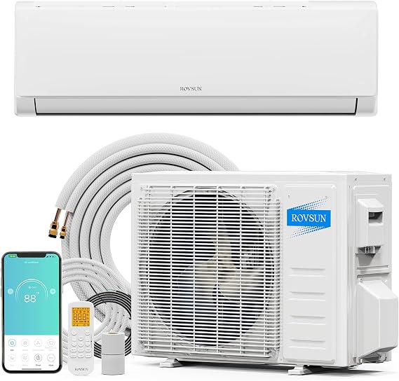 ROVSUN 9000 BTU Wifi Enabled Mini Split Air Conditioner & Heater with Inverter, 20 SEER2 Energy Saving 115V Ductless Split AC Unit with Pre-Charged Condenser, Heat Pump & Installation Kit