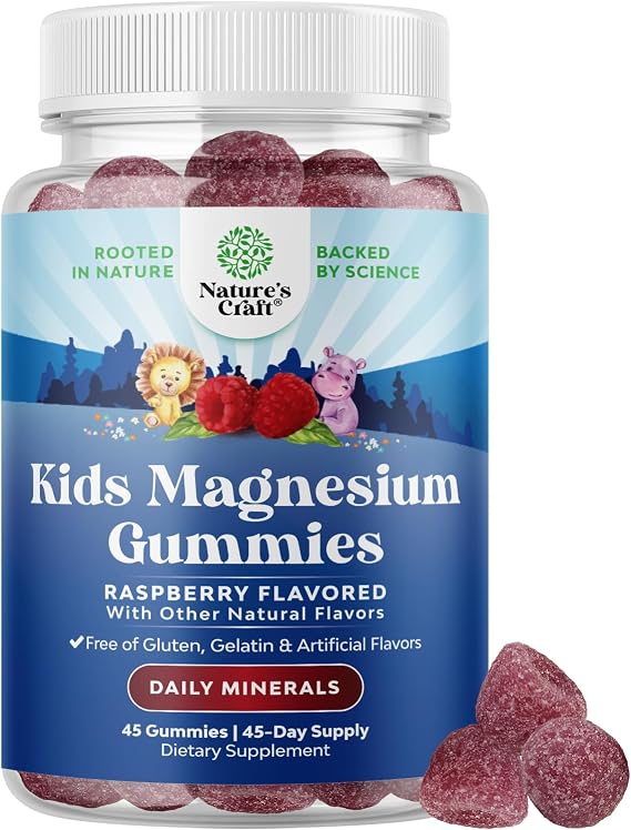 Kids Magnesium Gummies for Kids, Delicious Calm Gummies - 45 Count | Kids magnesium citrate chewables in raspberry flavor to sleep and calm Magnesio para nino