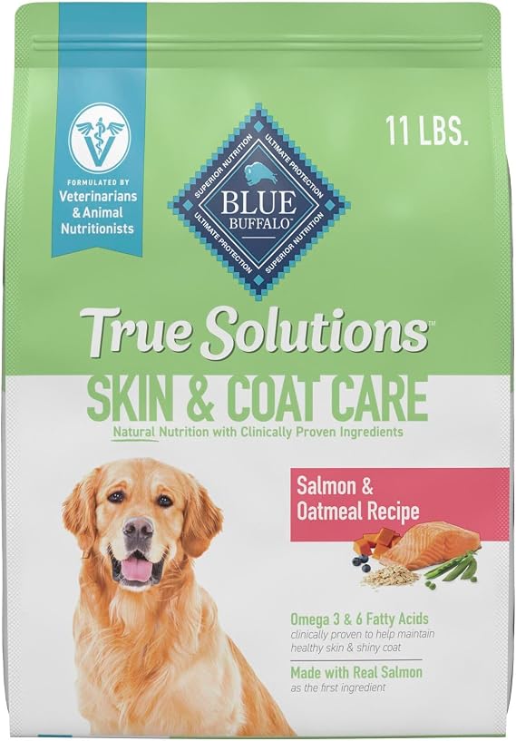 Blue Buffalo True Solutions Skin & Coat Care Salmon Dry Dog Food, 11 lb | Adult Formula, Omega 3 & 6 Fatty Acids, Veterinarian Formulated