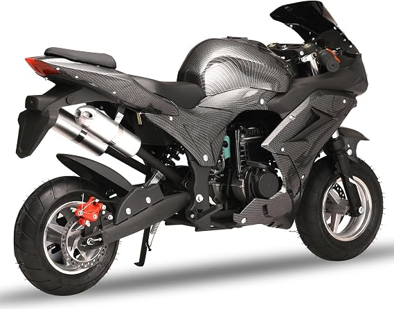 YOXIER Pocket Bike,49cc 4-Stroke Pocket Bike,EPA Approved Gas Pocket Bike for Kids,Strong Dual Brake, Realistic Racing Pocket Bike Max Speed 25 Mph,Gas Pocket Motorbike with Front Rear Disc Brakes Bl