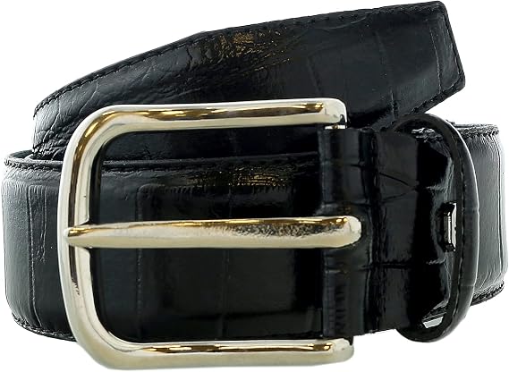 Pierre Cardin Shiny Black Embossed Classic Buckle Adjustable Belt Adjustable Mens Belt-40