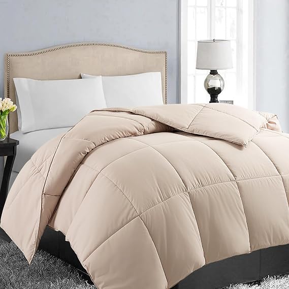 EASELAND King Size Down Alternative Comforter, Beige, 90x102 Inches