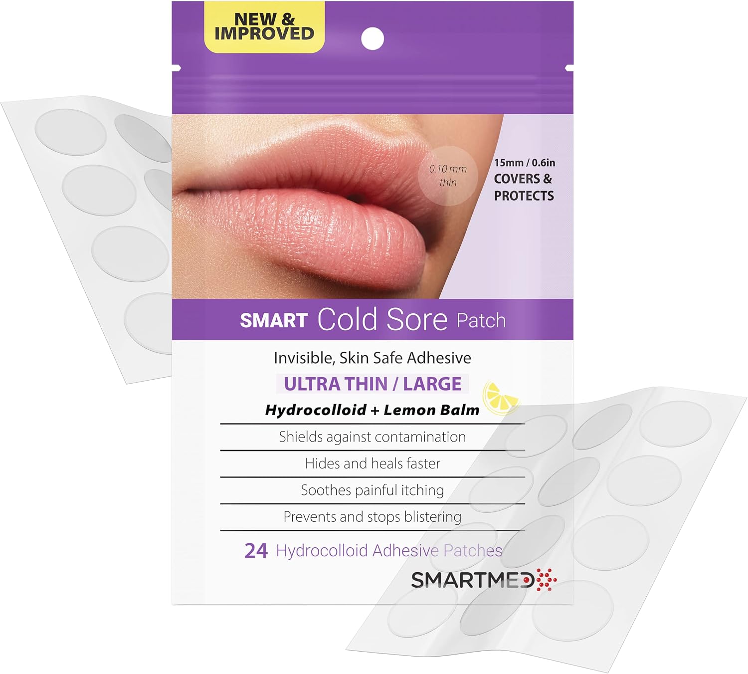 SMARTMED Smart Cold Sore Treatment Patch - Large 15mm Soothe Itching and Burning - Skin Safe Adhesive
