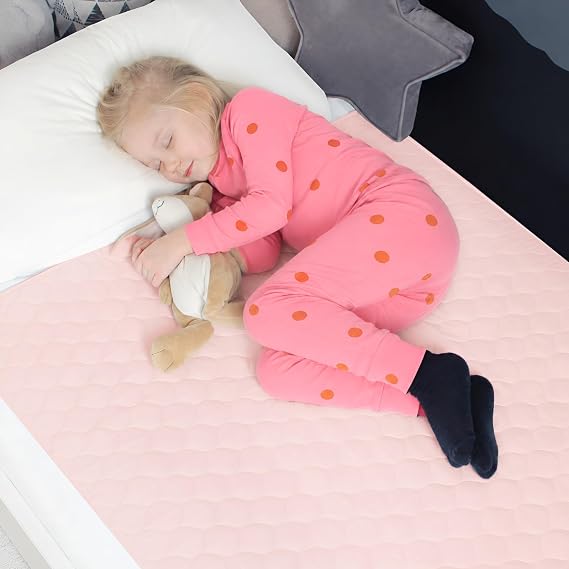 Hygge Sheets® Pink Bamboo Organic Potty Training Bed Pads Washable | 100% Waterproof | Bed Wetting Sheets for Single, Toddler Beds | Non Slip Easy to Change at Night | UK Brand