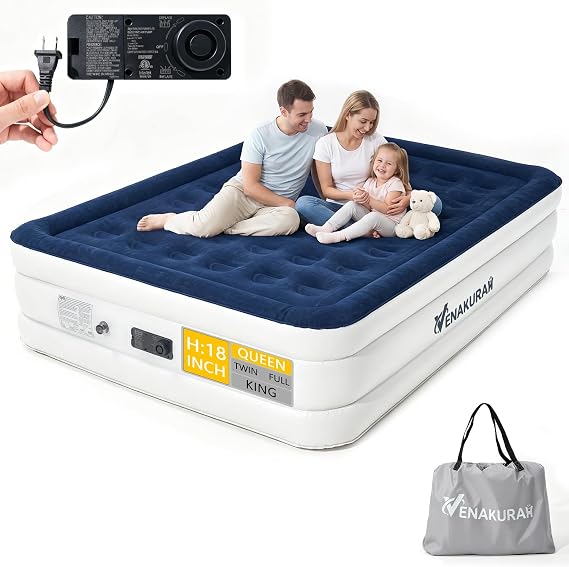 Queen Air Mattress with Built in Pump, 18" Queen Size Inflatable Mattress