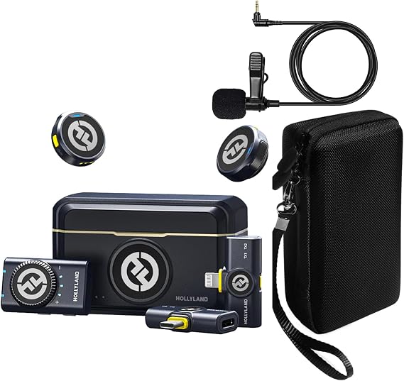 Hollyland M2 2-Person Wireless Combo Microphone System (Shine Charcoal) | Bundle includes travel Organizer, Storage Case, Lavalier, Lark Duo (2.4 GHz, (3 items)