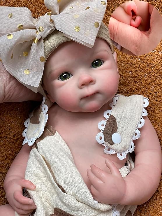 Abenduot 6.2 lbs 18 Inch Bed Girl Doll Can Open Mouth Anatomically Correct Silicone Baby Dolls Realistic Full Solid Silicone Body Newborn Dolls Flexible