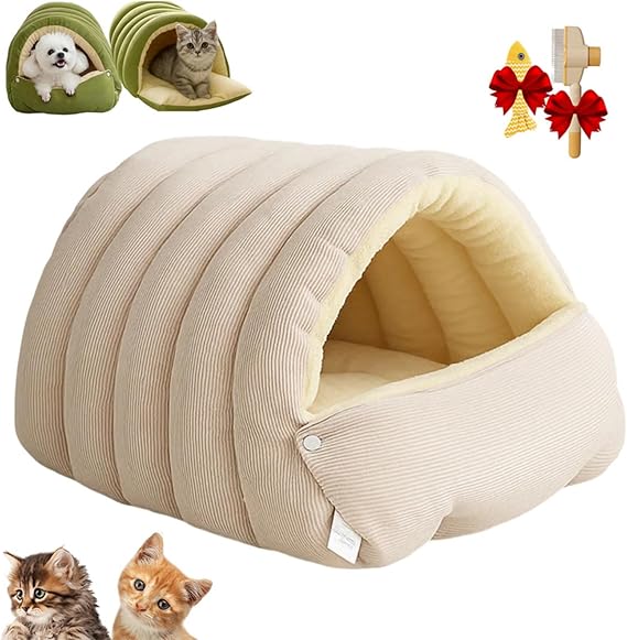Cozy Pet Bed Warm Cave Nest Sleeping Bed Puppy House for Dogs, Removable and Washable Winter Cozy Monster Cat Small Dog & Indoor Cats Caves (White, Large)