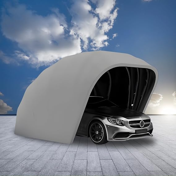 Stainless Steel Grey Carport, Foldable Retractable Car Awning, Semi-Automatic Durable Shelter, Mobile Folding Garage, Portable Car Tent for Parking Lot, Yard, Garden,5.5 * 2.5 * 2.3m
