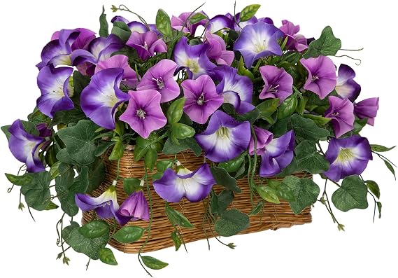 Artificial Flowers in Wicker Basket Artificial Flowers Like Real in Pot 24 cm Artificial Flowers Petunia Artificial Wild Flower Purple Rustic Decorative Flowers for Table Shelf Room Wedding Decoration