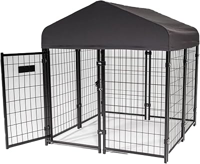 Lucky Dog Stay Series Studio Jr. Kennel Premium Design, Waterproof and UPF 50 Canopy Cover, All-Steel Frame, 4W x 4L x 44H, Steel Grey