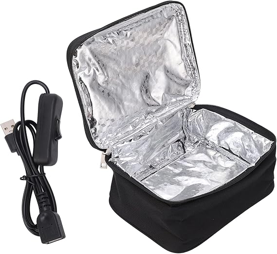 Portable USB Heated Lunch Box with 2 Warming Methods for Office Travel | Aluminum foil liner for even heating, lightweight and easy to carry. Great for office, travel, or home. Plugs into USB.