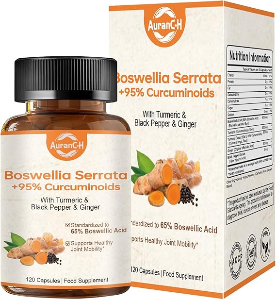 Turmeric Curcumin 500mg Per Serving with Black Pepper and Boswellia Serrata– Daily Support for Joint Health & Comfort – Turmeric Curcumin Powder, Bioperine for Enhanced Absorption & Ginger Root