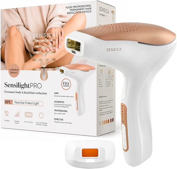 Sensica Sensilight PRO IPL Hair Removal Device – Powerful Cordless At-Home Hair Remover for Women &amp; Men, 6 Energy Levels, 2 Treatment Windows, Patented RPL™ Advanced Technology, Full Body &amp; Face