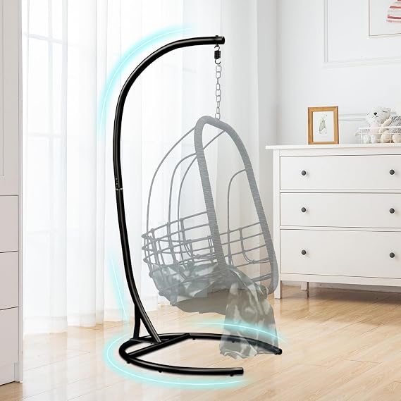 Hammock Stand ONLY, 300lbs Cap Heavy Duty Hammock Chair Stand w/Hook,Black | Hanging Chair Stand Only,Egg Chair Stand,Powder-Coated Steel,Swing Frame,C Stand for Hanging Chair, Porch Outdoor Indoor