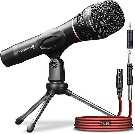 Professional Karaoke Dynamic Microphone for Singing - Premium Handheld Wired Microphone with 16ft XLR to 1/4" Audio Cable - Vocal Mic for Speaking, Karaoke & Living Stage