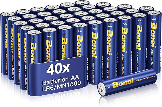 BONAI AA Alkaline Batteries 40-Pack, 1.5V High Performance with Leak-Proof Sealing Technology, 10-Year Shelf Life, Reliable Power for Remotes, Toys and Festival Lights