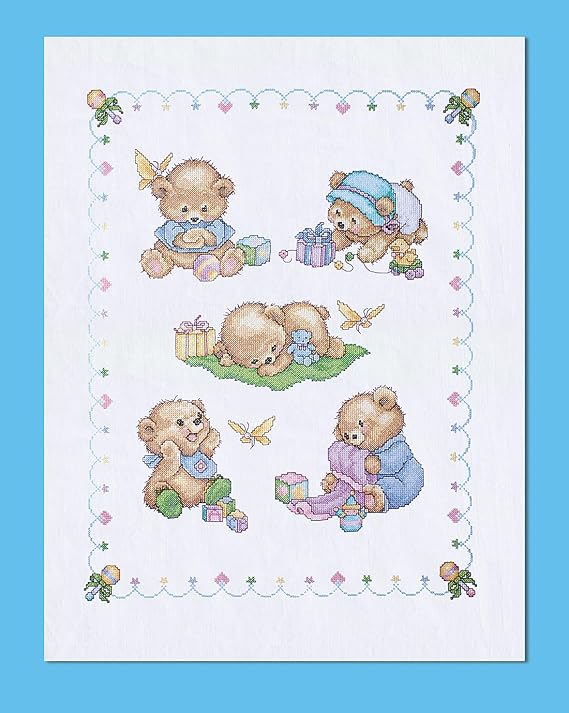 Tobin Bears Stamped for Cross Stitch Baby Quilt Kit,Baby Bears,43" x 34",T21705