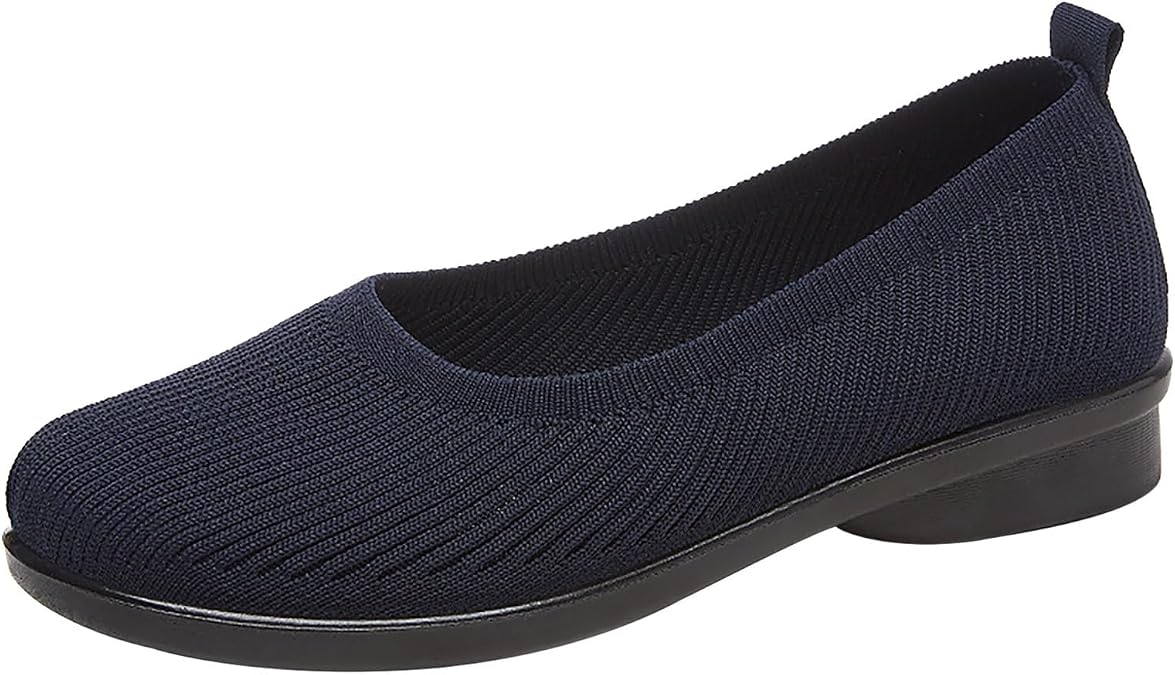 Ballet Flats Shoes for Women Comfortable Casual Work Dress Shoes for Women Wide Width Foldable Knit Flats with Arch Support
