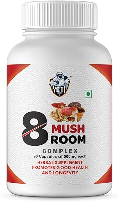 Mushroom Supplement 8 Mushroom Complex, 90 Capsules, Lions Mane, Turkey Tail, Cordyceps, Ganoderma, Shitake, Maitake, Chaga, Oyster Mushrooms, Immune Support, Brain Boost, Energy, Overall Wellness