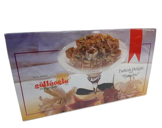 Gulluoglu Turkish Delight with Pistachio, 17.6oz - 500 gr (1 pack), daily fresh shipment from Istanbul/Turkey