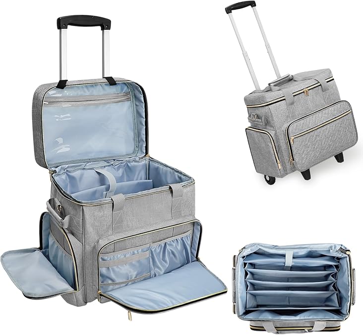 Rolling Teacher Bag | Teacher Tote Bag with Expandable File Pocket,Detachable Dolly,15.6" Laptop Compartment,Shoulder Straps