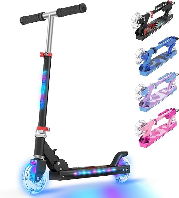 TONBUX Scooters for Kids 5-12, 2 Wheel Scooters with Cool Light Up Stem, Wheels, and Deck, 3 Level Adjustable Height Kick Scooter, Foldable and Lightweight Scooter for Kids 8-12
