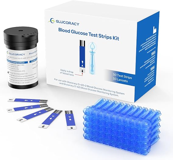 Glucoracy G-425-2/G-425 Blood Glucose Test Strips, 50 Counts | Test Strips for Diabetes, 50 Counts Blood Lancets, Only for Glucoracy G-425-2/G-425 Meter Kit