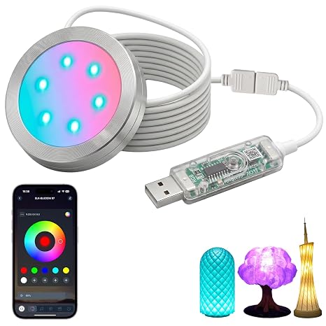 Smart LED Lamp Kit 001 for Bambu Lab 3D Printing,APP Control RGB Puck Light,DIY Hardware for MakerWorld Models, Timer & Group Control,MH001 USB 5V Small Round Lamp Kit for 3D Printed Light