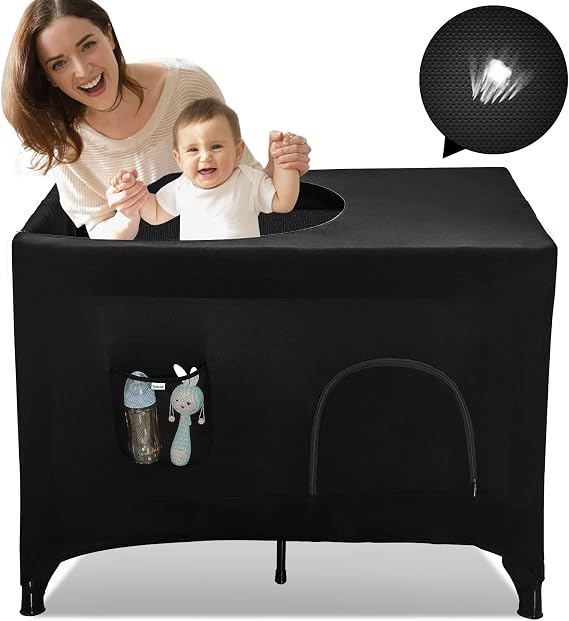 Hiaksedt Pack N Play Karartma Örtüsü, Paketlemek ve Oyun için Beşik Örtüsü, Seyahat Beşiği için Nefes Alabilir Karartma Çadırı, Kapalı Dış Mekan Seyahat Oyun Alanı için Taşınabilir Esnek Ağ Örtüsü